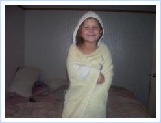 A with hooded towel